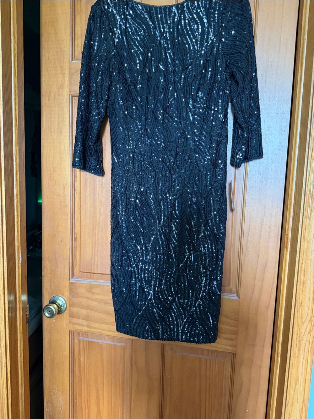 Black Sequin Long-Sleeve Sheath Dress by